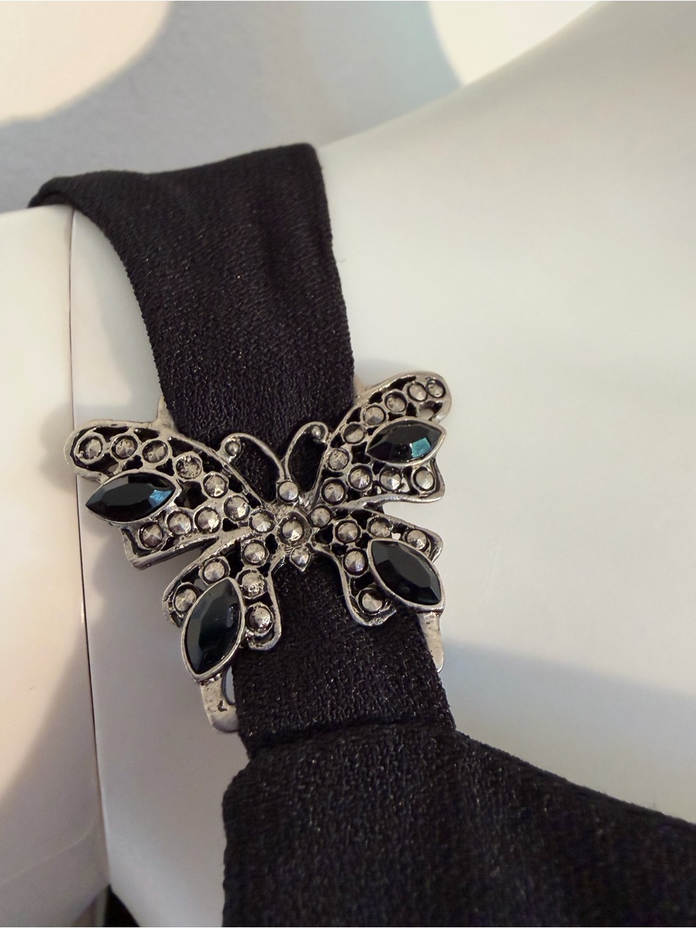 #871 CDC Black Sleeveless Midi Dress with Butterflies on shoulder. Made in USA - Picture 3 of 8